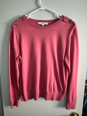 LOFT Coral Pink Crewneck Sweater with Shoulder Buttons